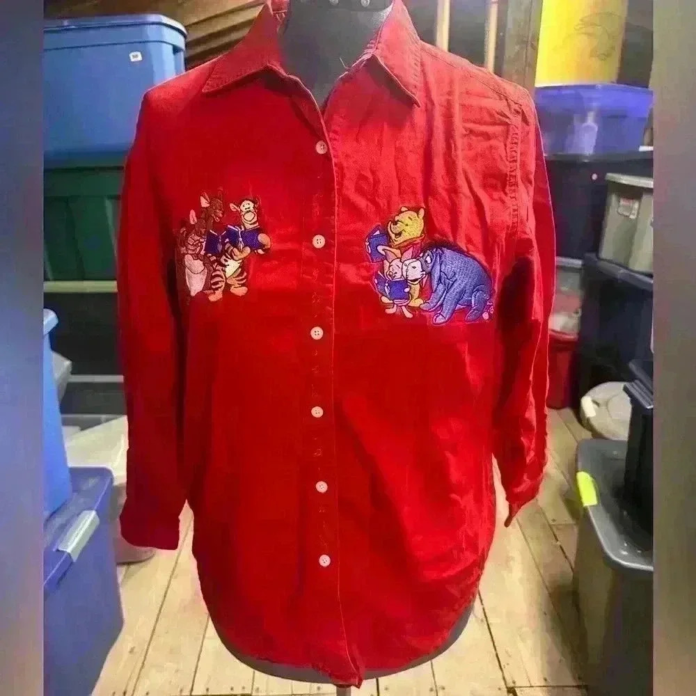 The Disney Store Vintage Winnie the Pooh Button Down Red‎ Shirt Blouse